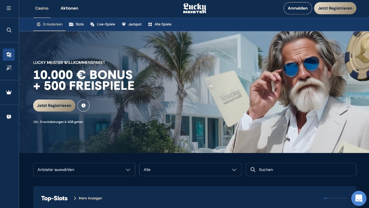 Als echtes Highlight für High Roller präsentiert sich LuckyMeister als Casino ohne OASIS mit dem aktuell größten Bonuspaket des Vergleichs von bis zu 10.000 Euro für neue Spieler.