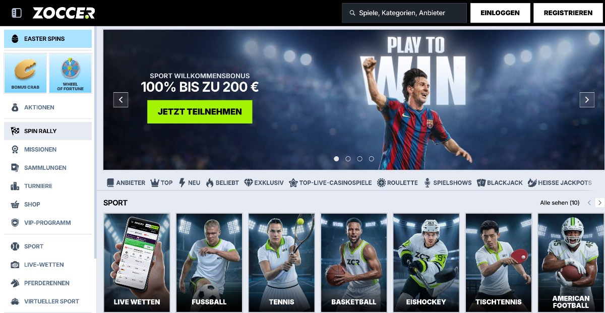 Zoccer bietet ein beeindruckendes Portfolio für Fans von einem Casino ohne OASIS und vereint über 15.000 Spiele sowie integrierte Sportwetten in einem einzigen, praktischen Gesamtkonto.